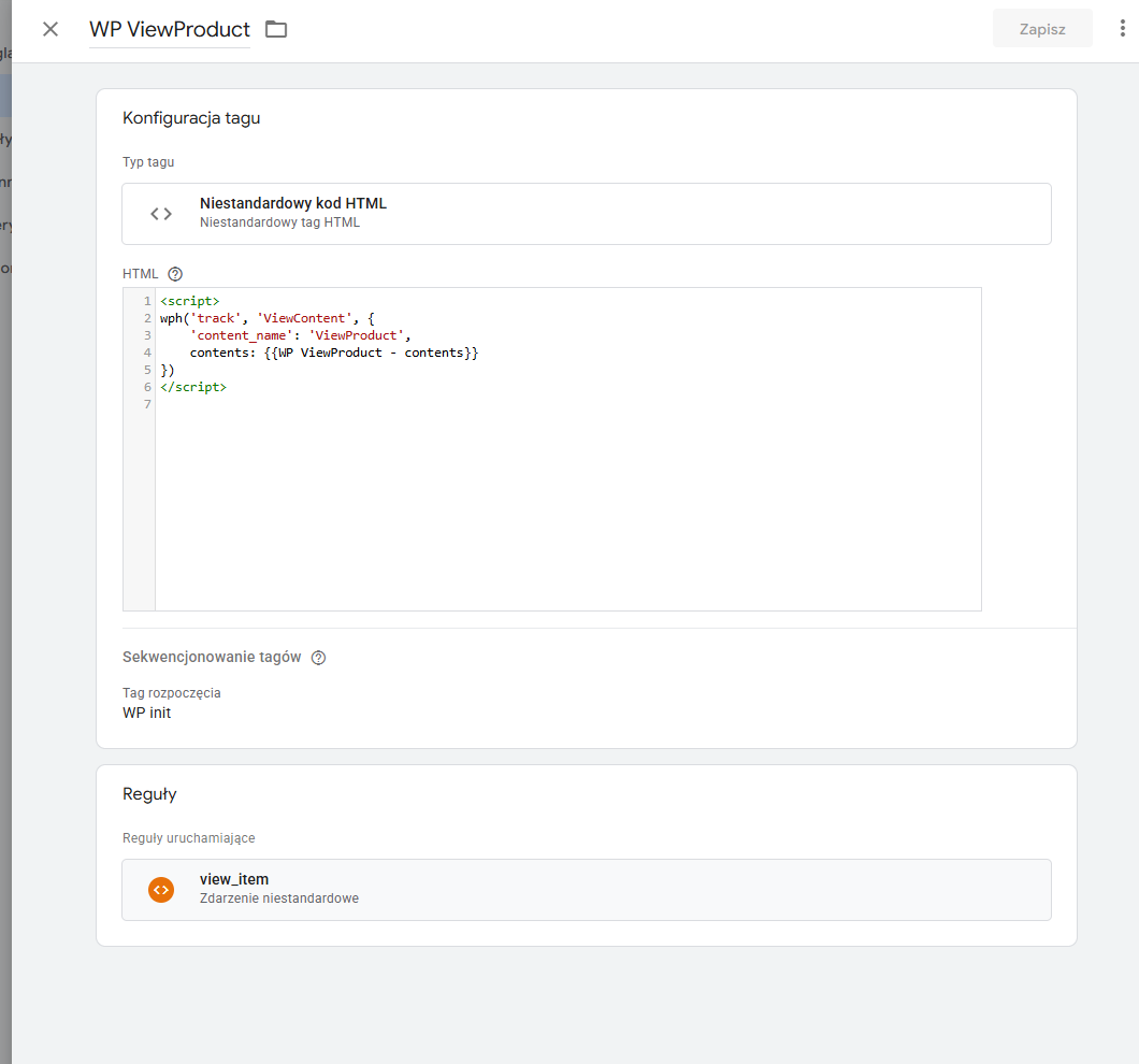 GTM ViewProduct Code